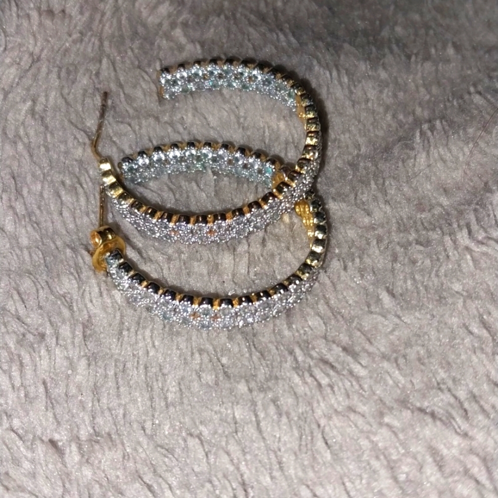 Small gold hoop earrings with cubic zirconia
